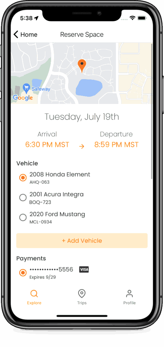 Checkout screen on Riive