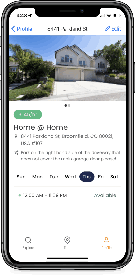 Space details screen on Riive